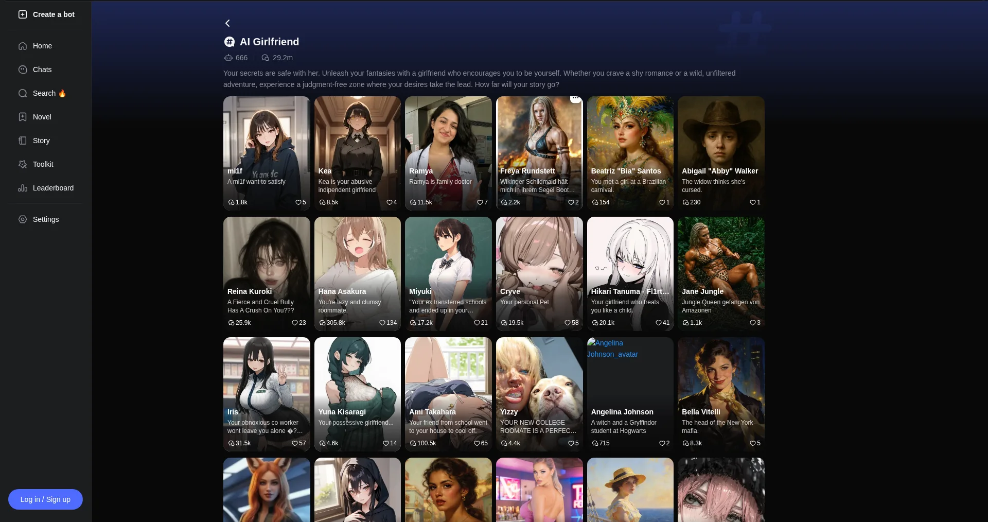 Joylandai discover page with trending AI characters
